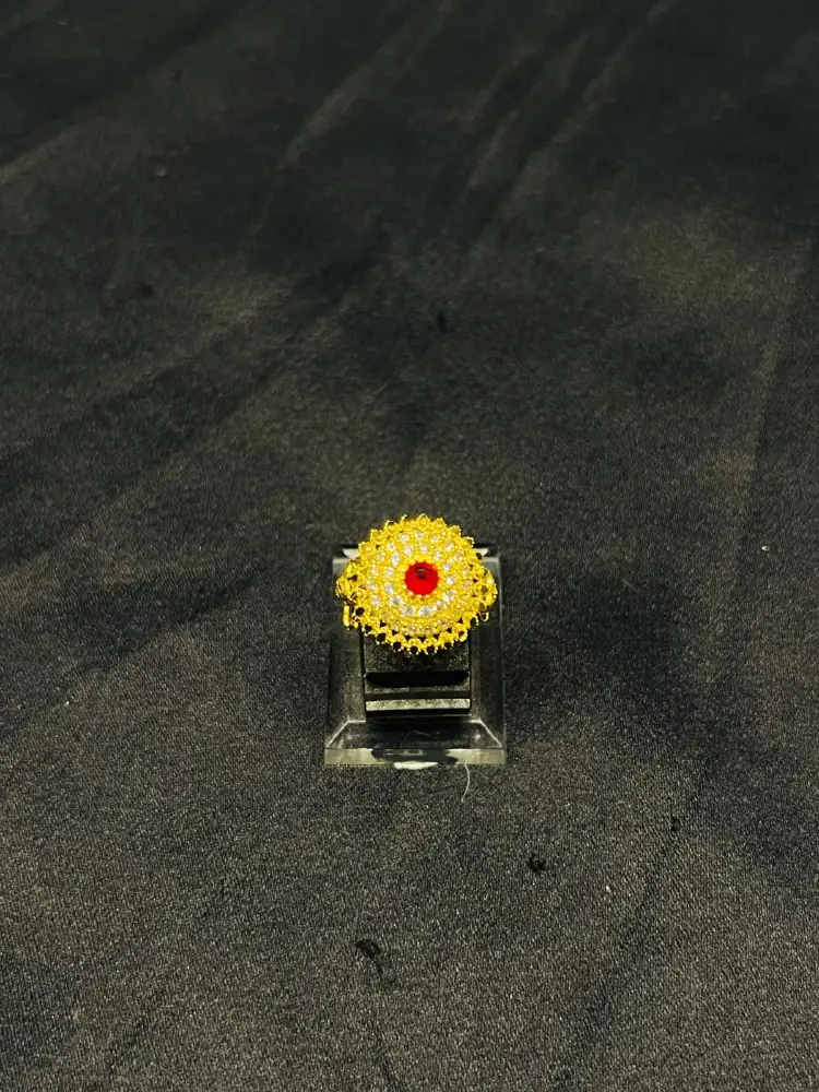 24K Gold Polish adjustable Ring in Maroon Stone
