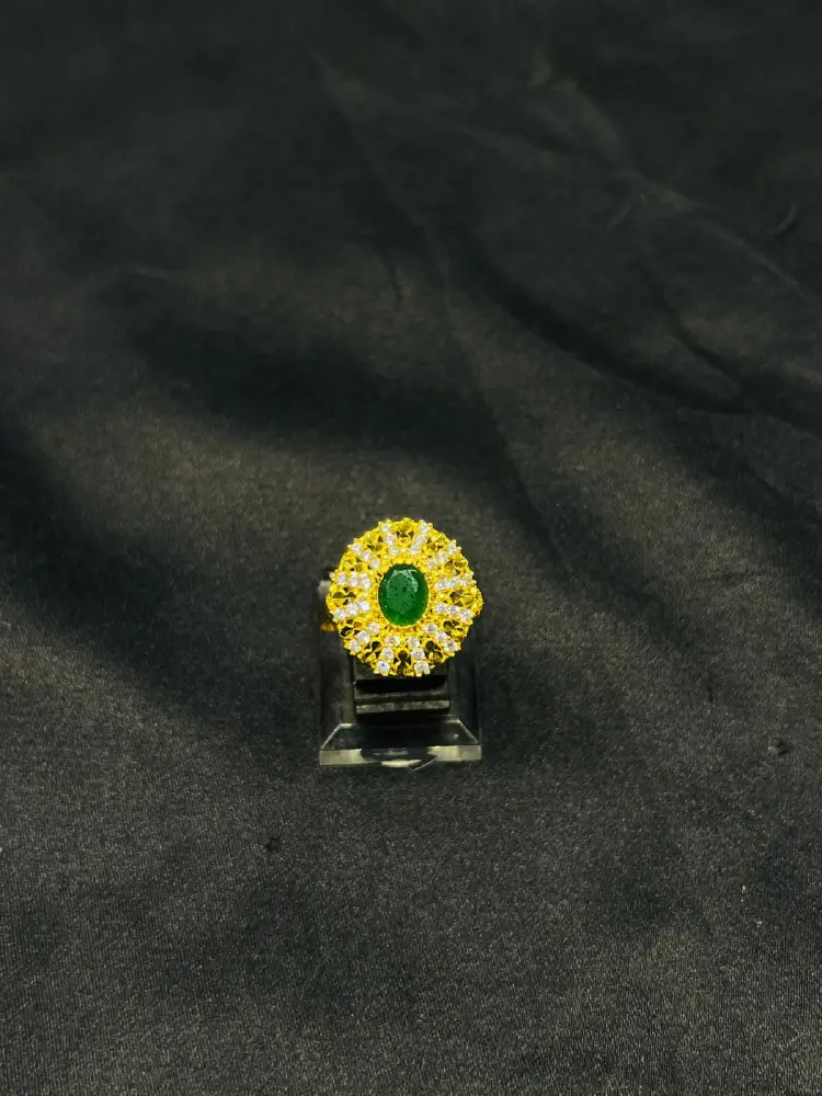 24K Gold Polish adjustable Ring in Green Stone