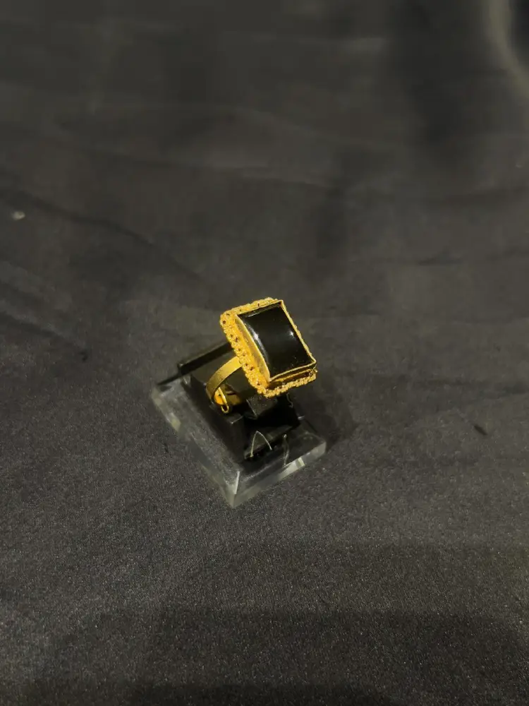 Goldplated adjustable Ring with black aqeeq