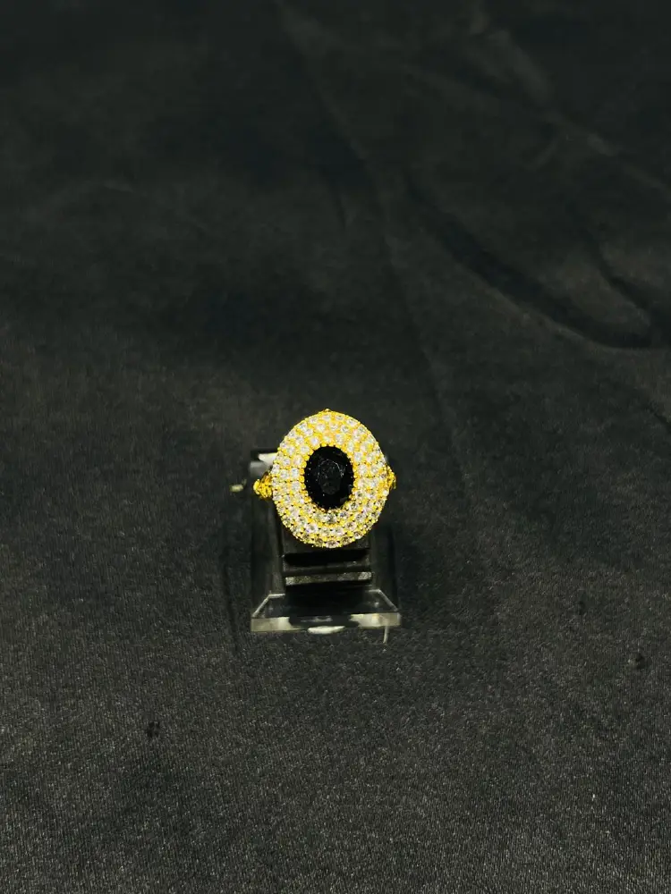 24K Gold Polish adjustable Ring in Black Stone