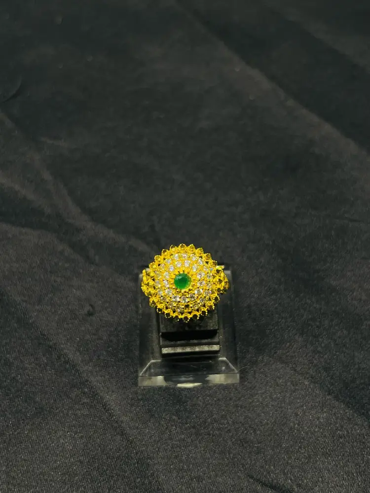 24K Gold Polish adjustable Ring in Green Stone