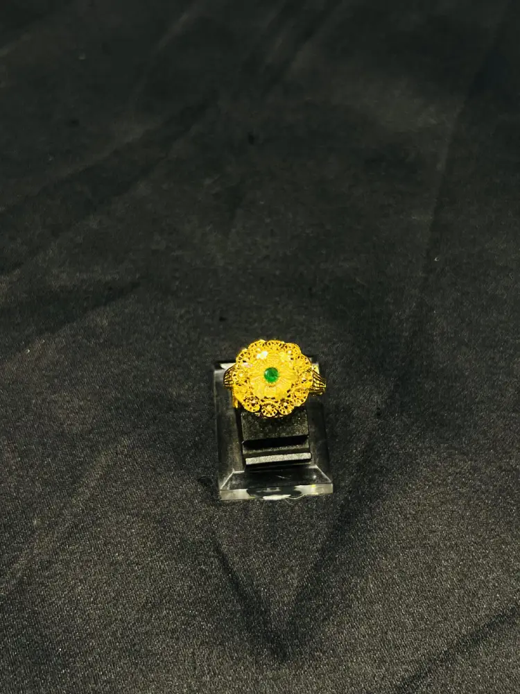 24K Gold Polish adjustable Ring in Green Stone