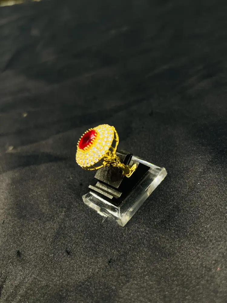 24K Gold Polish  adjustable Ring in Maroon Stone