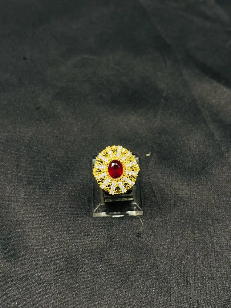 24K Gold Polish adjustable Ring in Maroon Stone