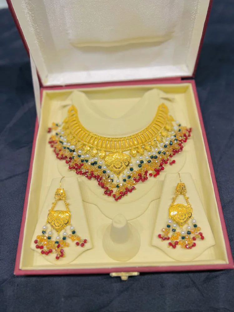 Beautiful Gold polish Necklace set with real Gold look