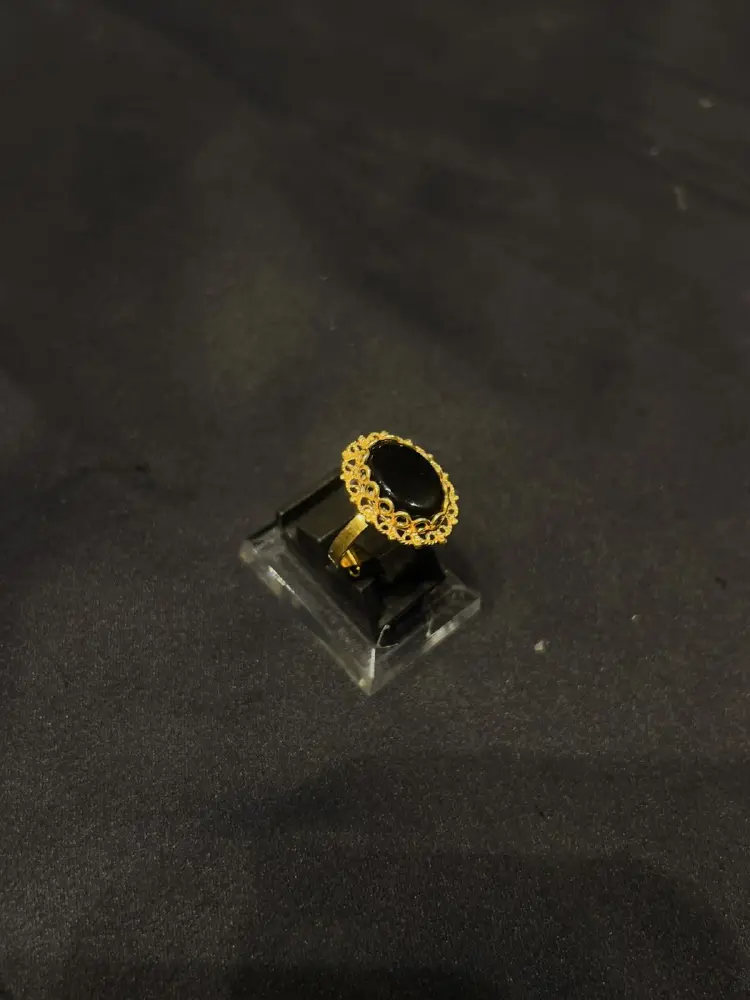 Goldplated adjustable Ring with black aqeeq