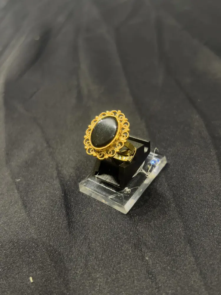 Goldplated adjustable Ring with black aqeeq