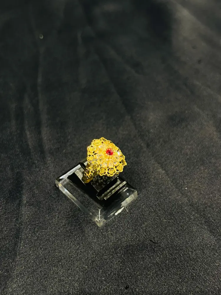24K Gold Polish adjustable Ring in Maroon Stone