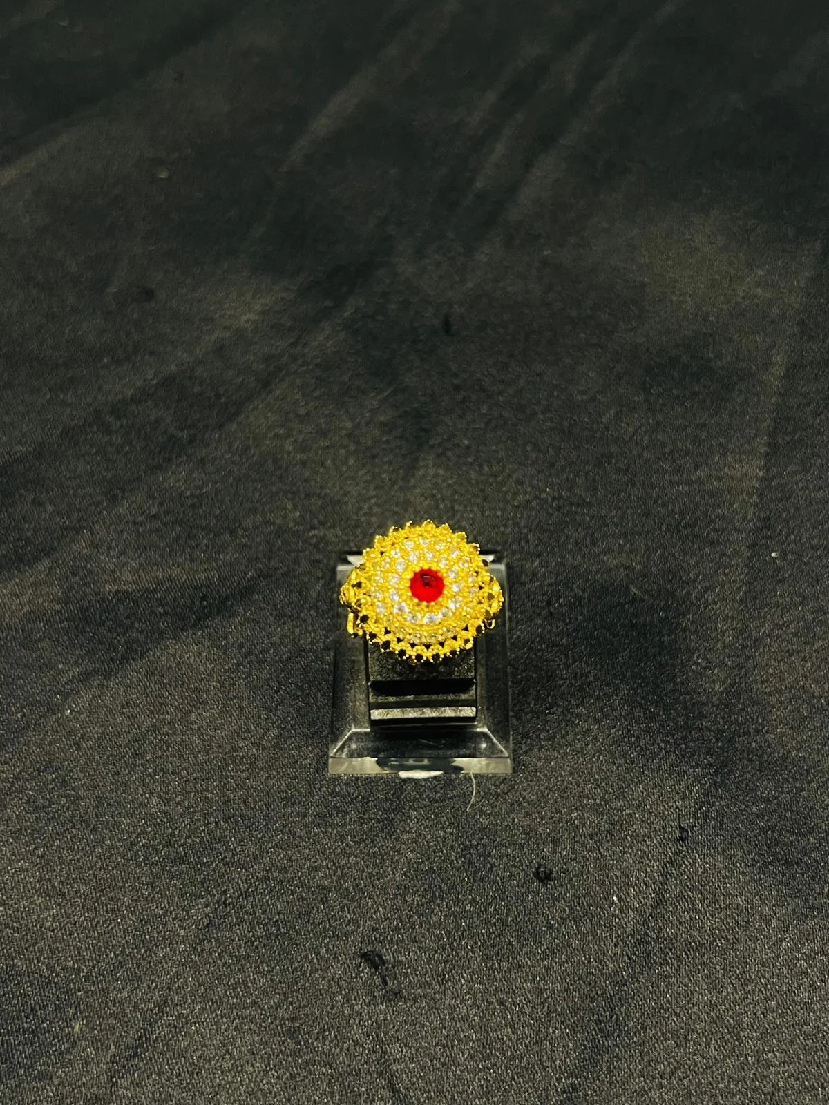 24K Gold Polish adjustable Ring in Maroon Stone