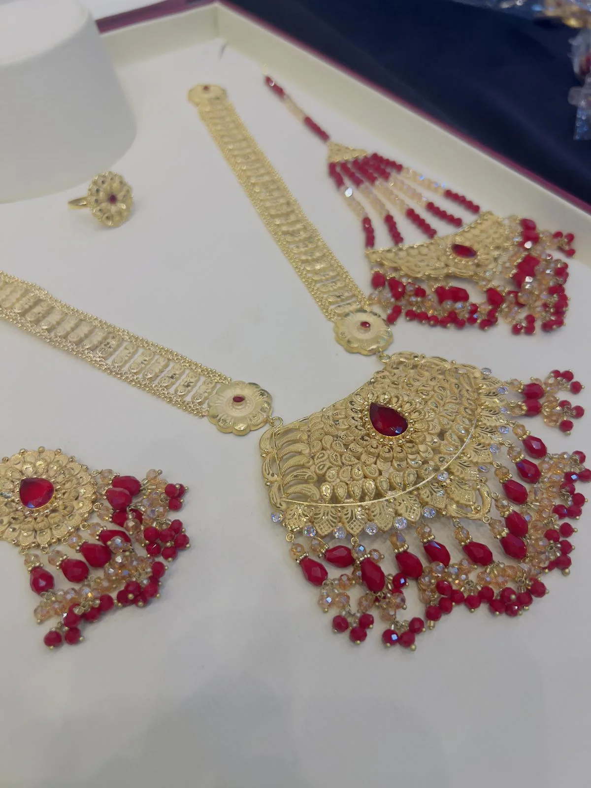 Beautiful gold polish mala with jhumar tikka  in real goldlook