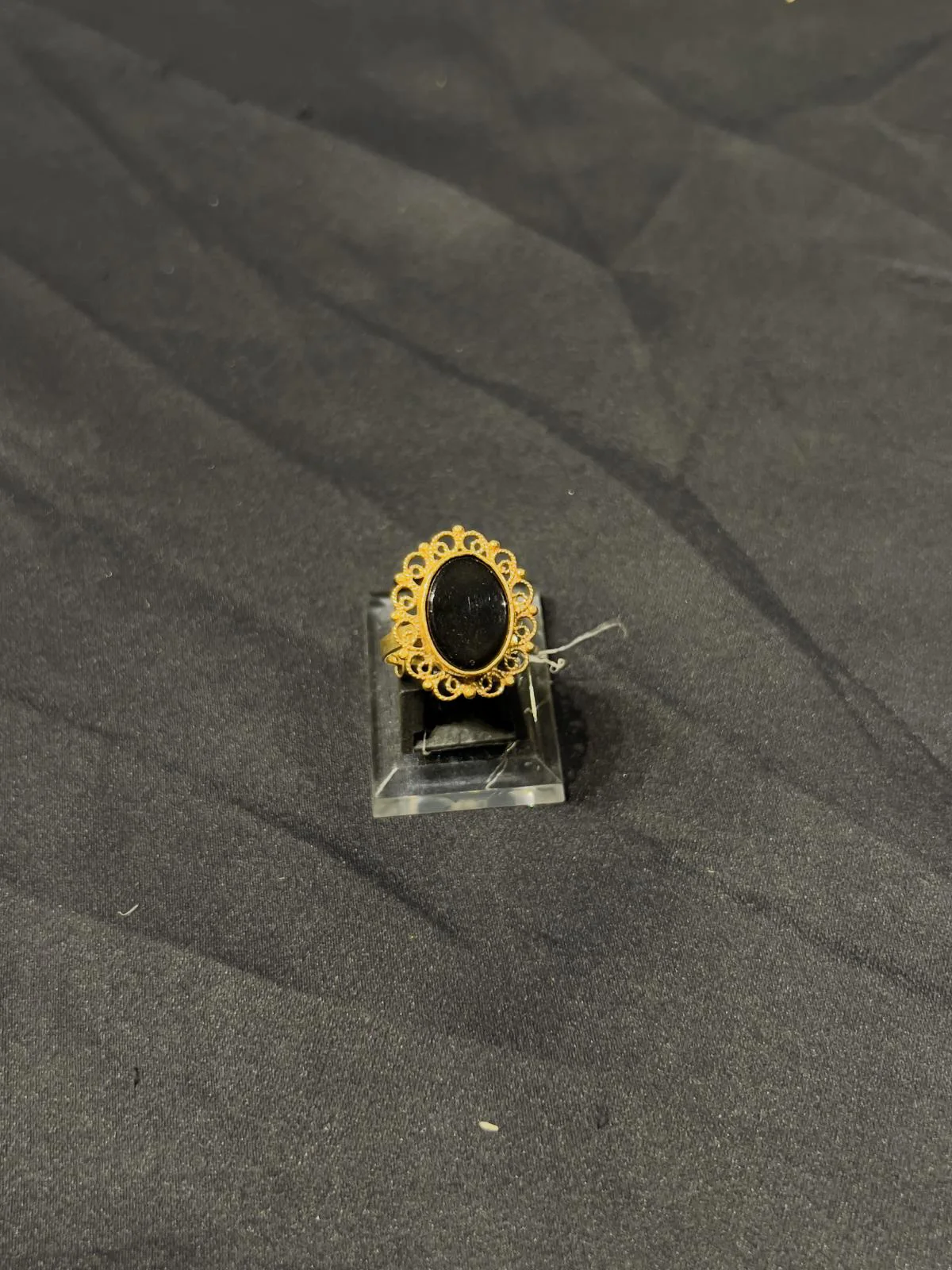 Goldplated adjustable Ring with black aqeeq