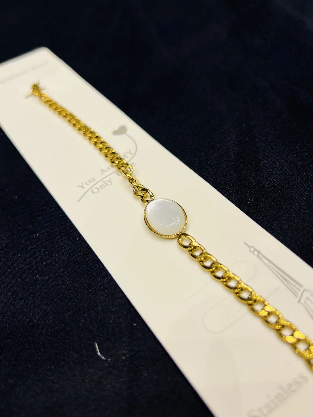 Stainless Steel Bracelet in White Stone
