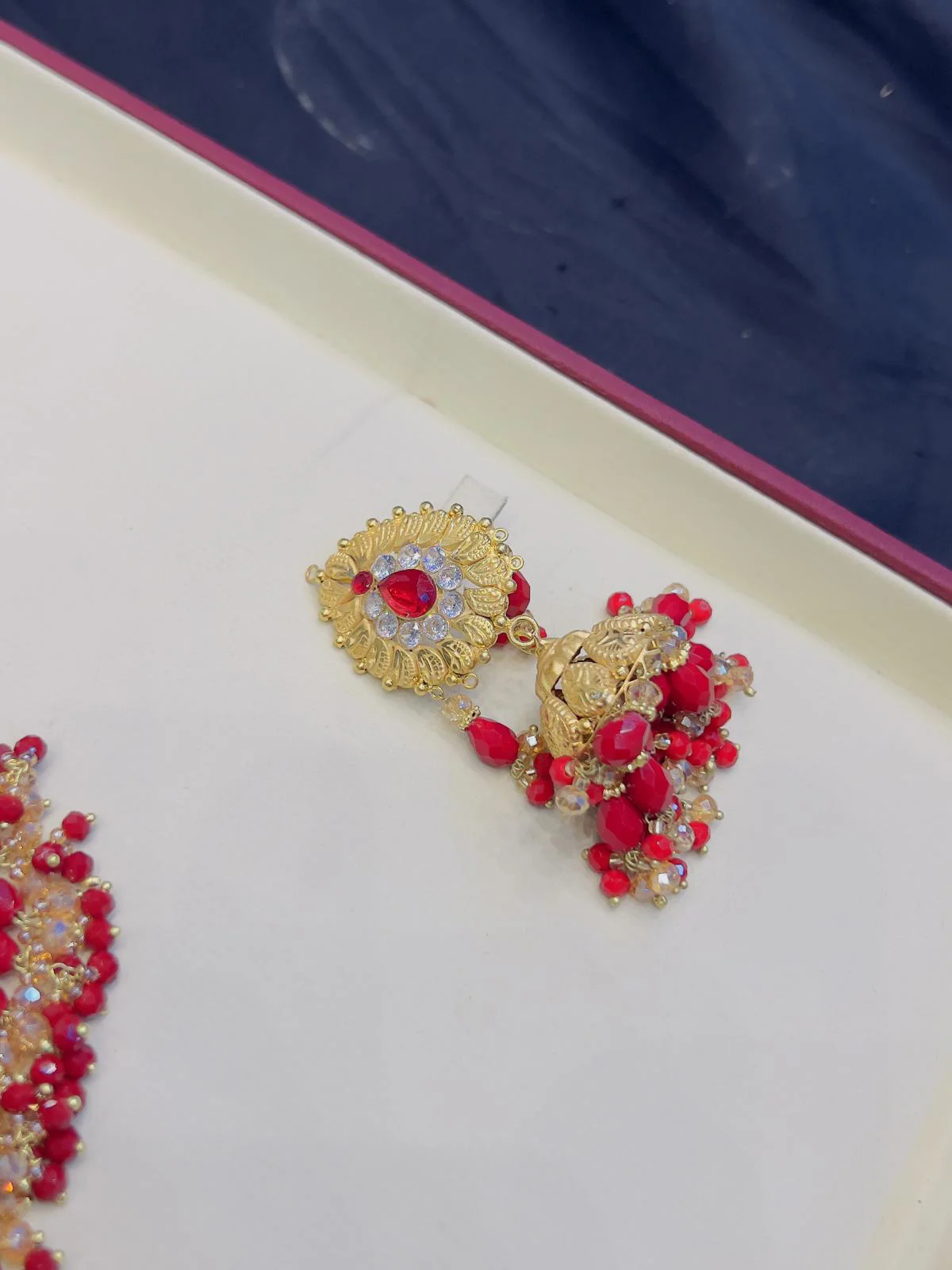 Beautiful gold polish mala set with tikka and jhumar inreal goldlook