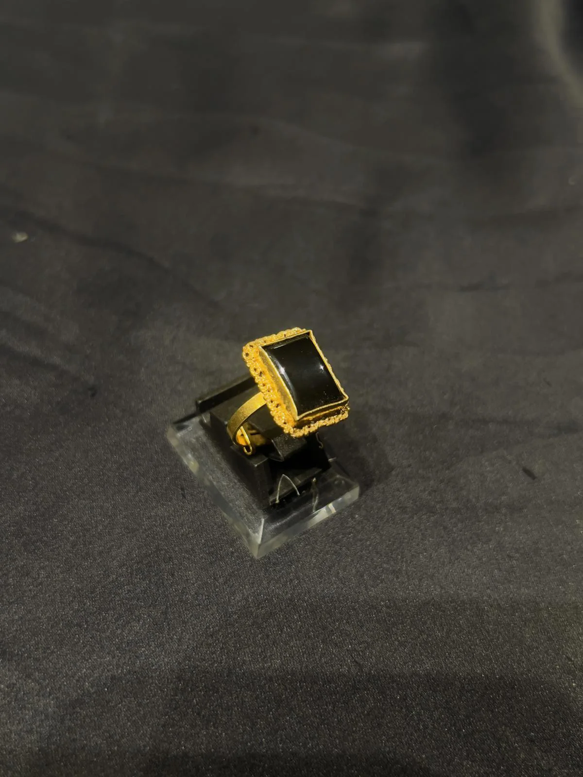 Goldplated adjustable Ring with black aqeeq