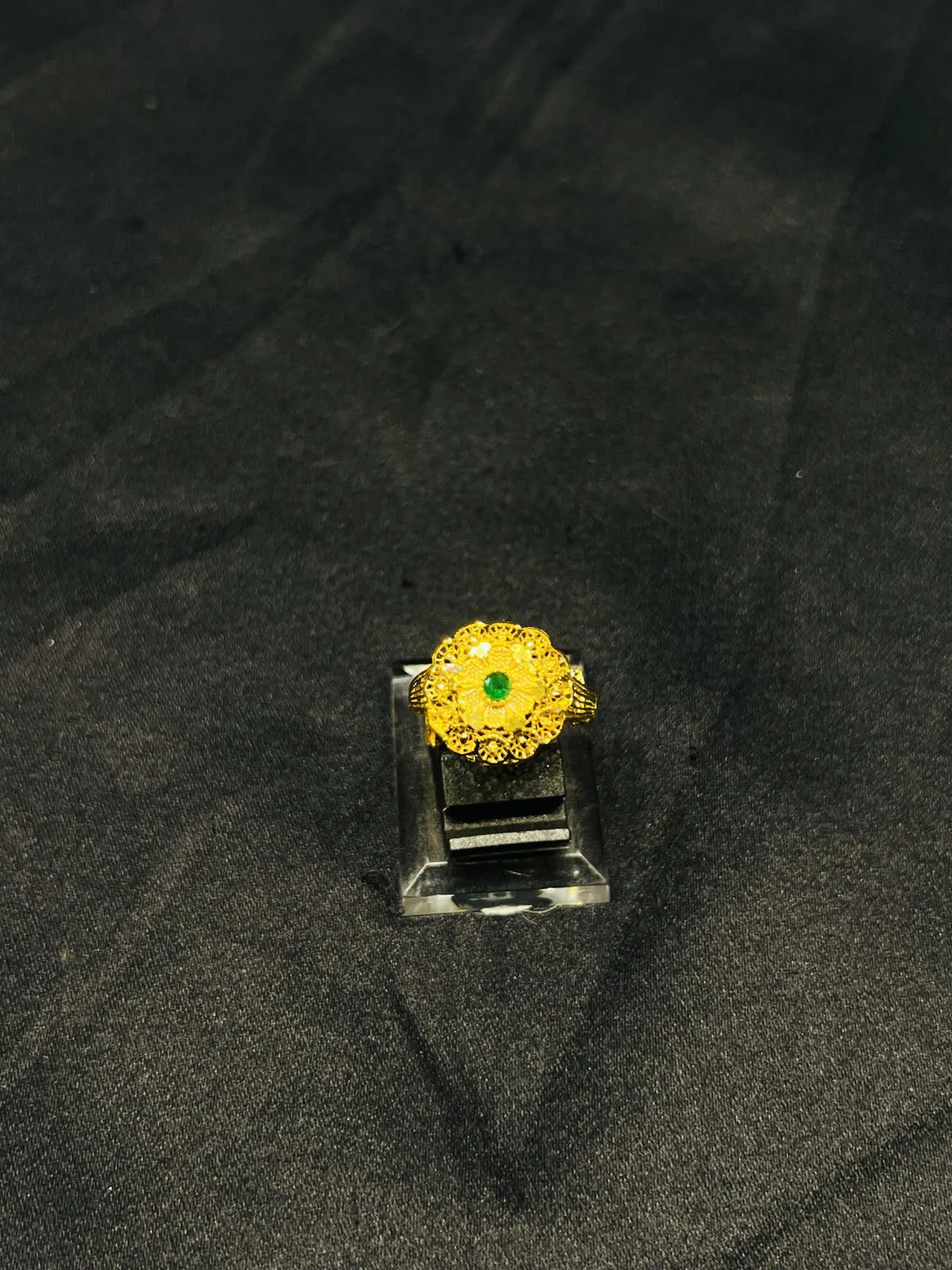 24K Gold Polish adjustable Ring in Green Stone