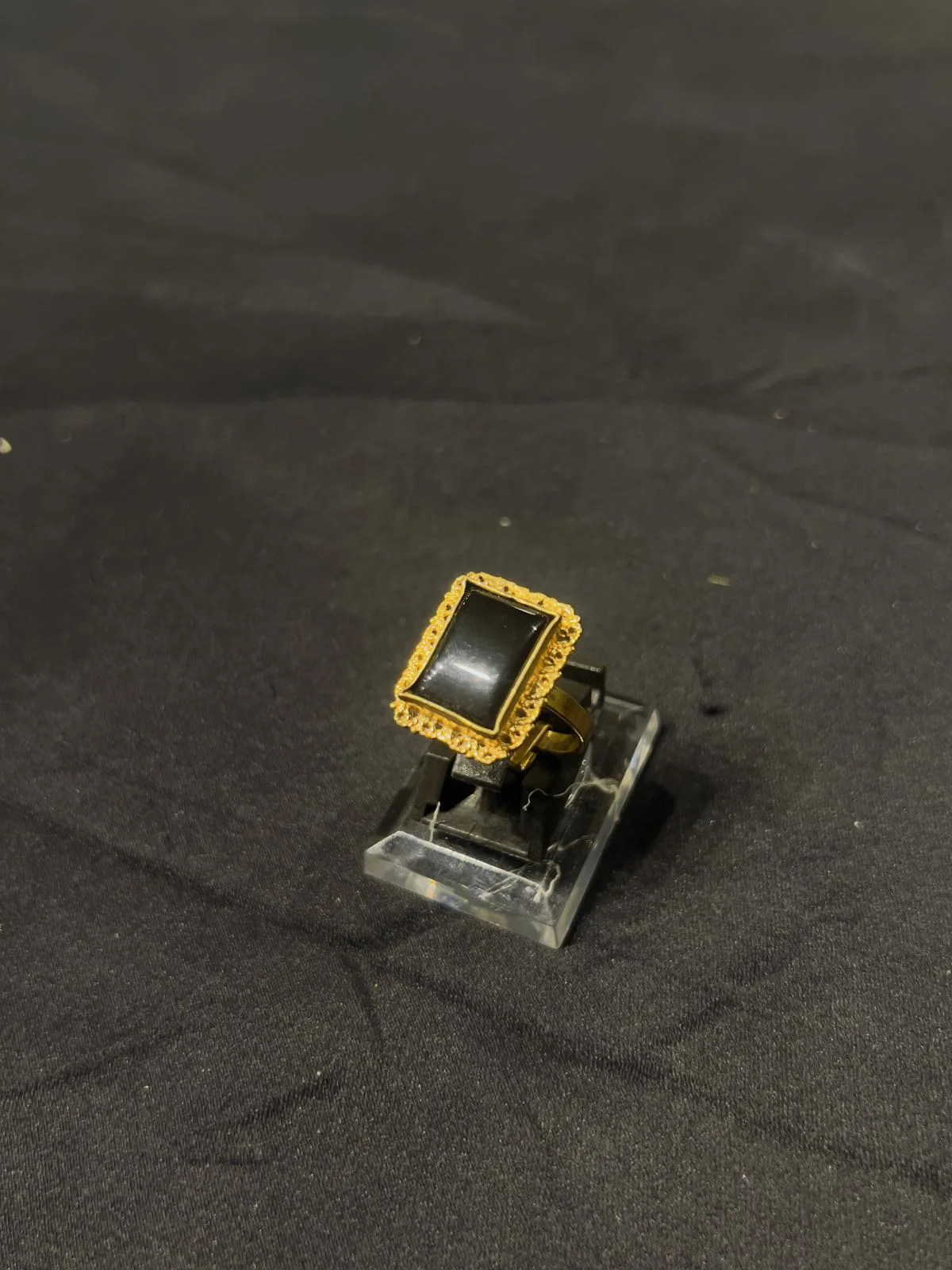 Goldplated adjustable Ring with black aqeeq