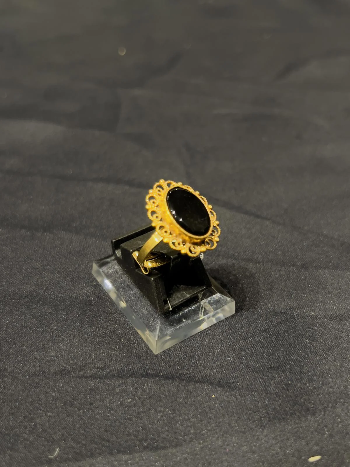 Goldplated adjustable Ring with black aqeeq