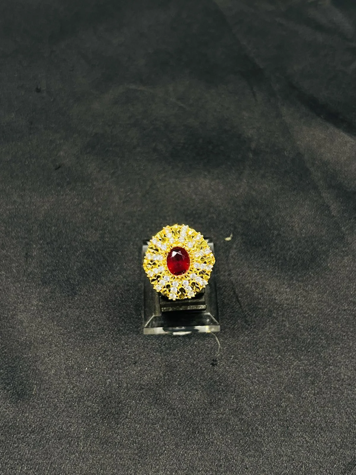 24K Gold Polish adjustable Ring in Maroon Stone