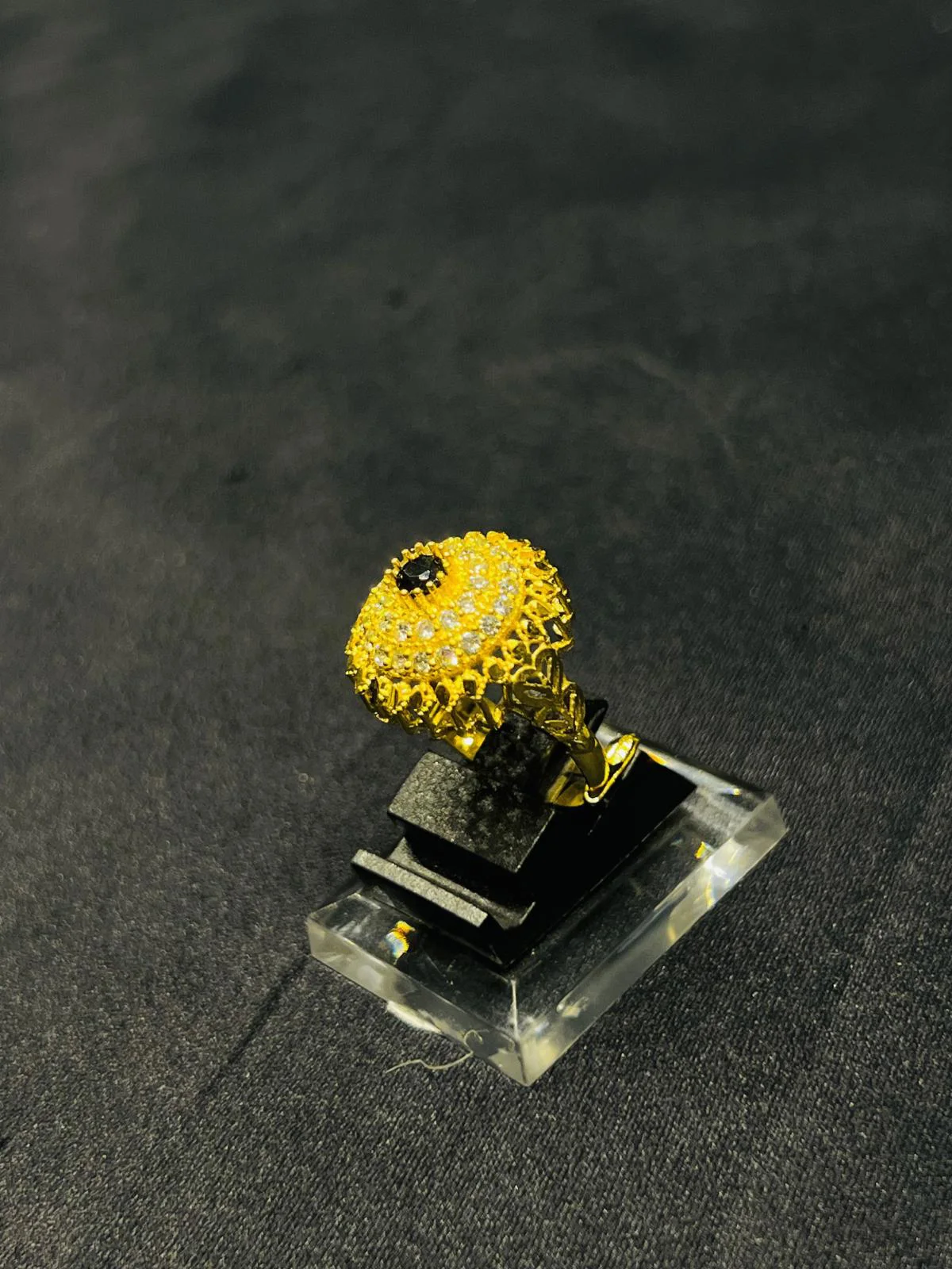 24K Gold Polish adjustable Ring in Black Stone