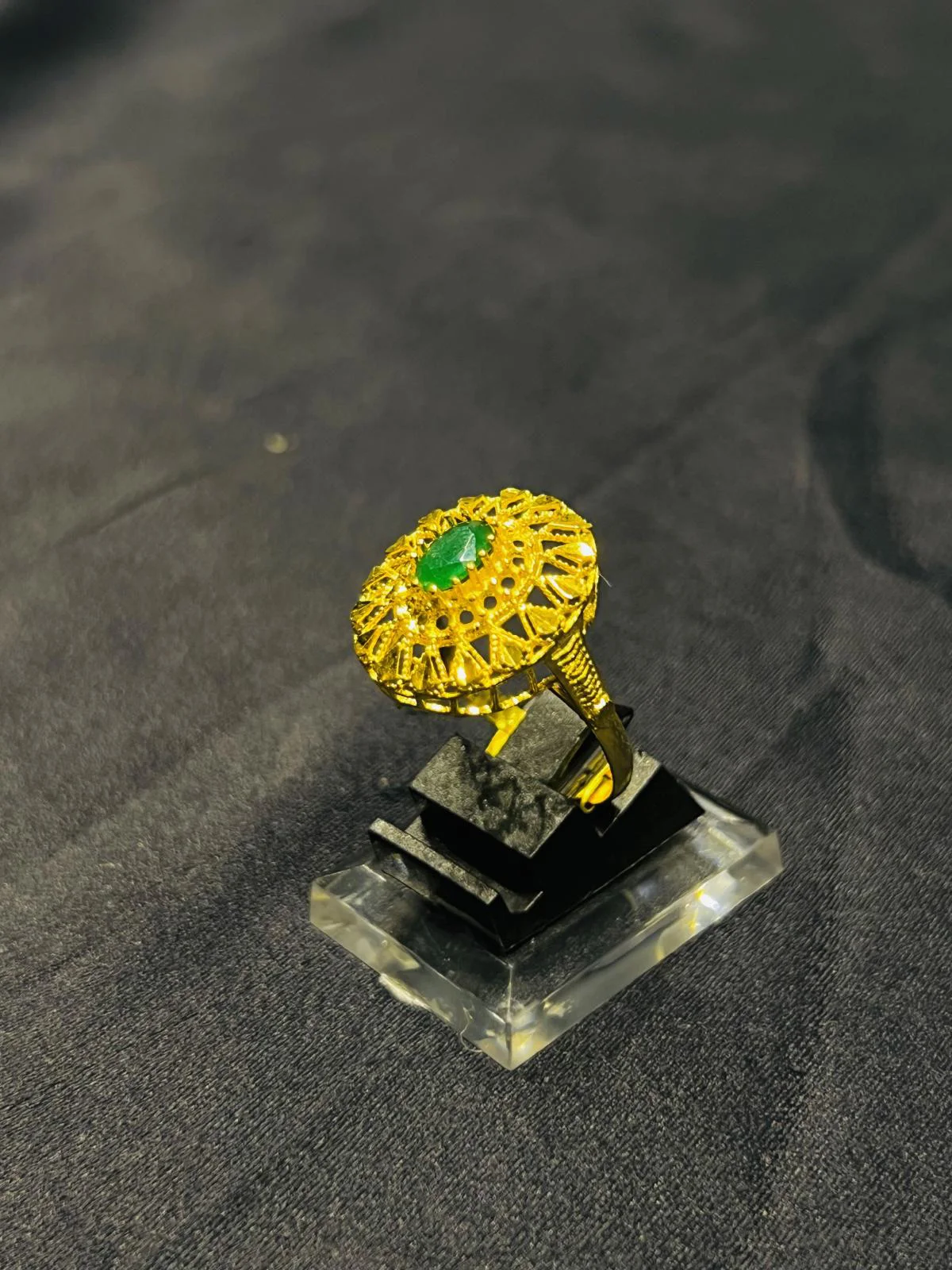 24K Gold Polish adjustable Ring in Green Stone