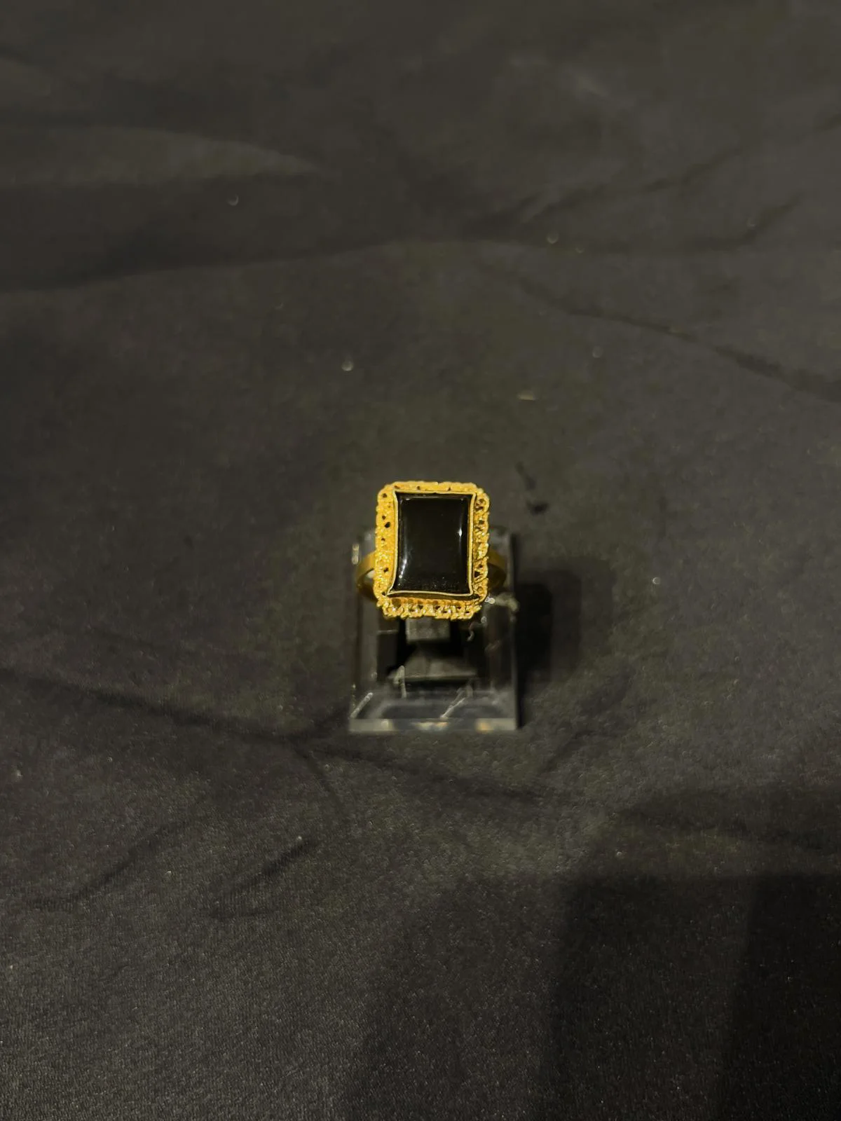Goldplated adjustable Ring with black aqeeq