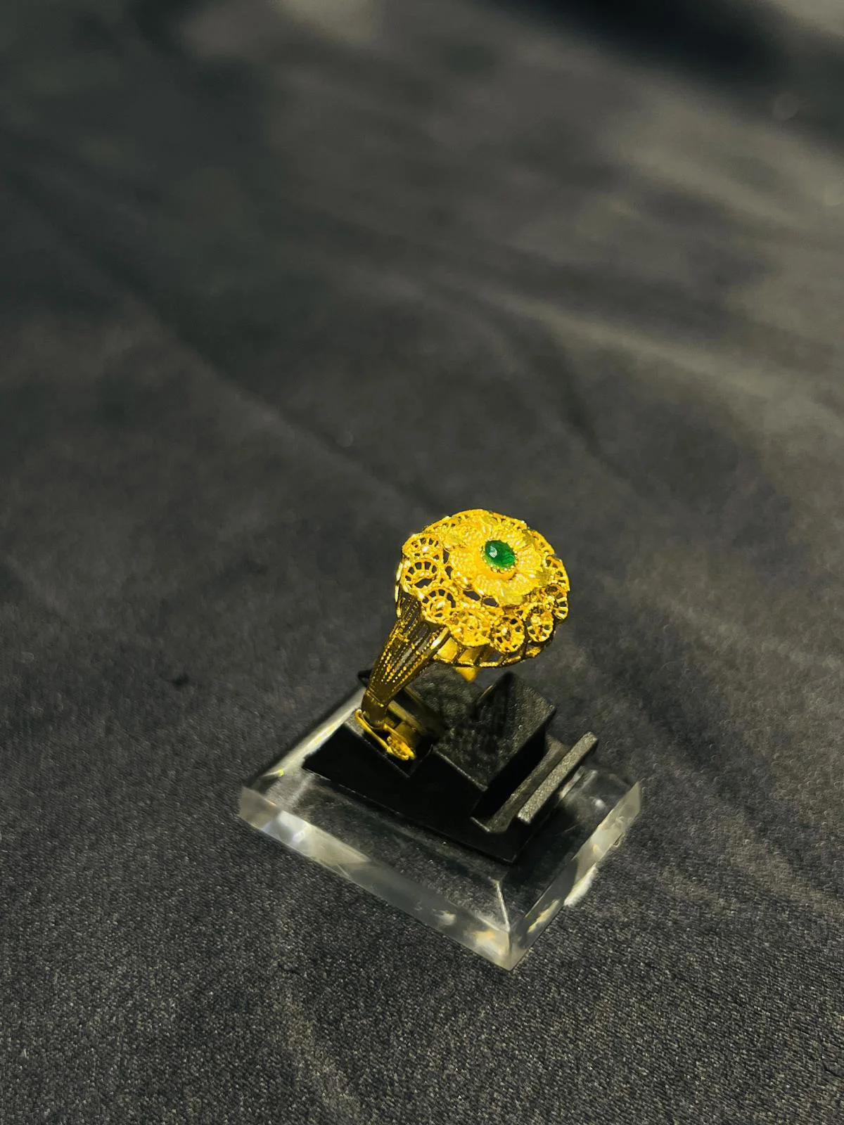 24K Gold Polish adjustable Ring in Green Stone