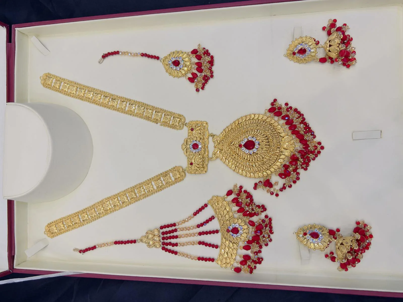 Beautiful gold polish mala set with tikka and jhumar inreal goldlook