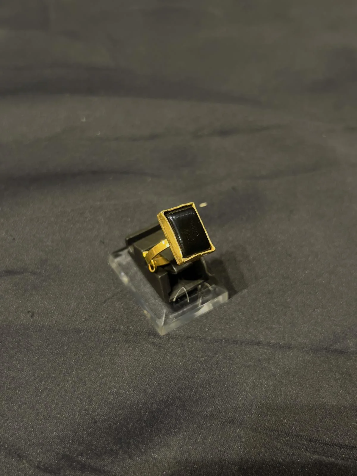 Goldplated adjustable Ring with black aqeeq