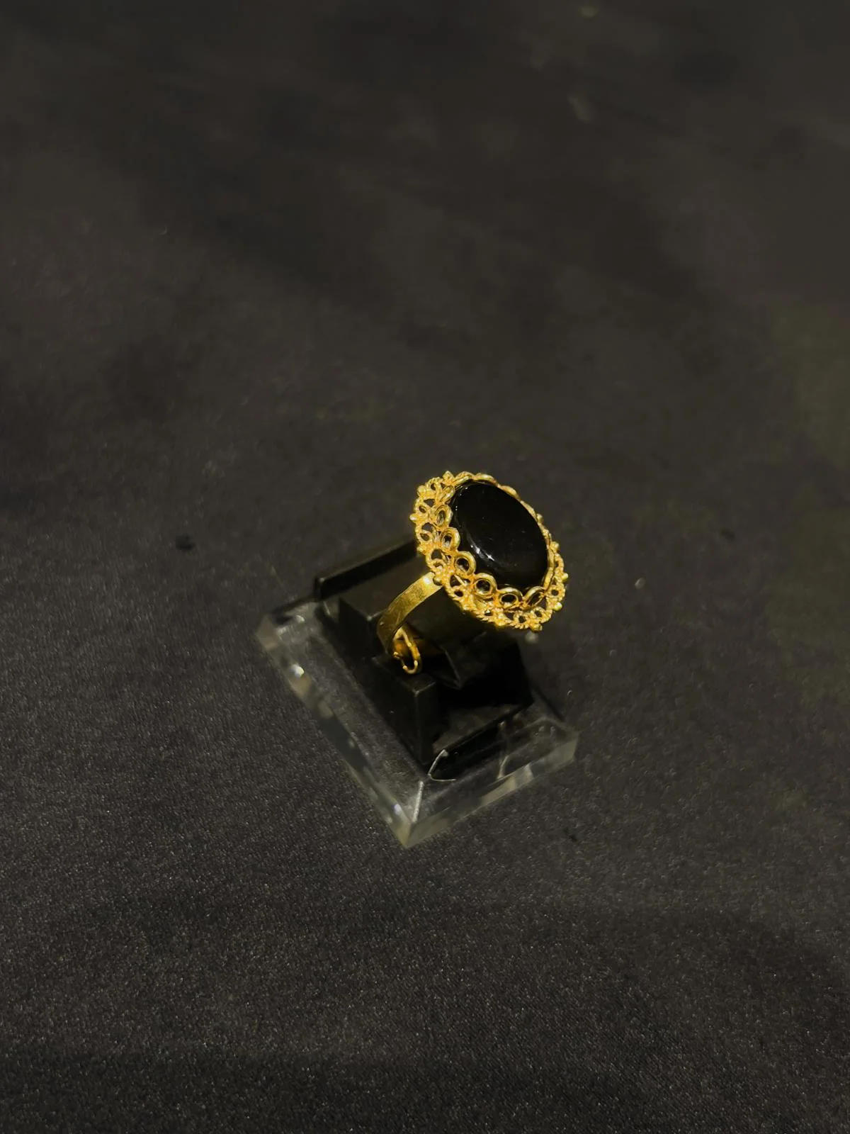 Goldplated adjustable Ring with black aqeeq