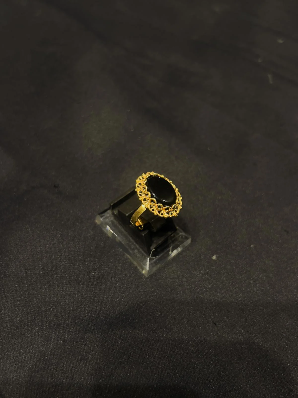 Goldplated adjustable Ring with black aqeeq