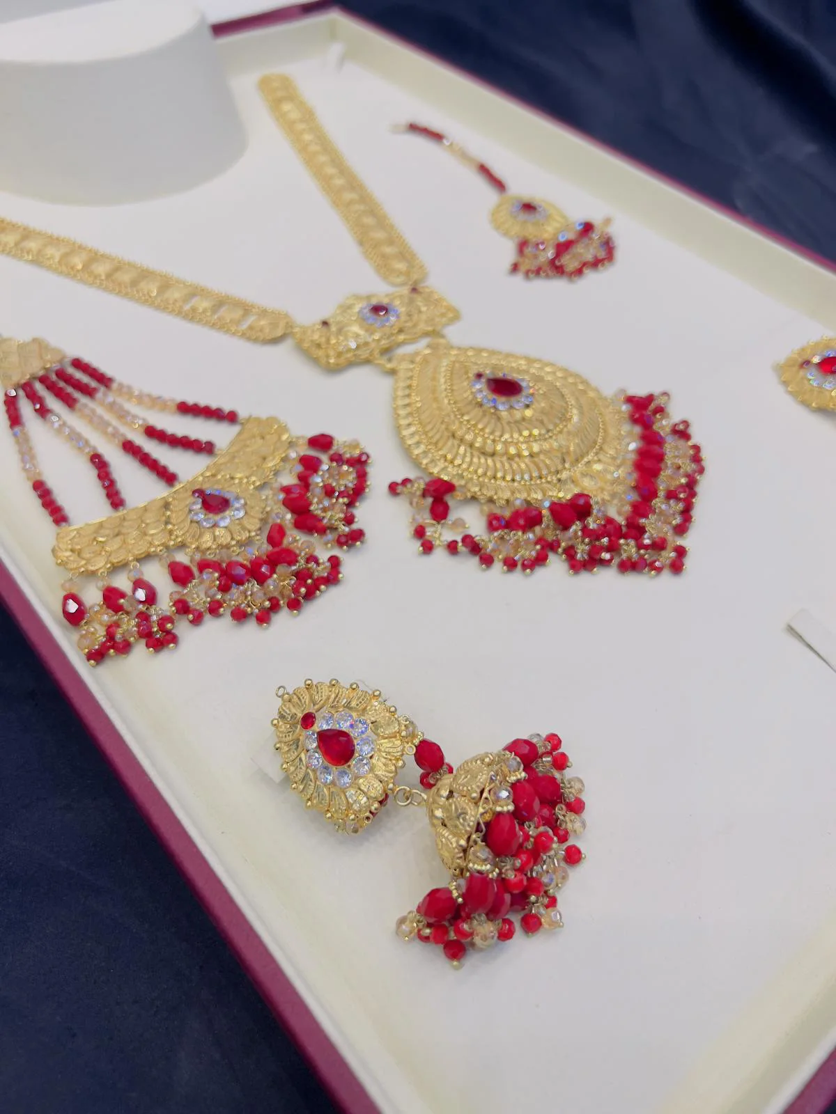 Beautiful gold polish mala set with tikka and jhumar inreal goldlook