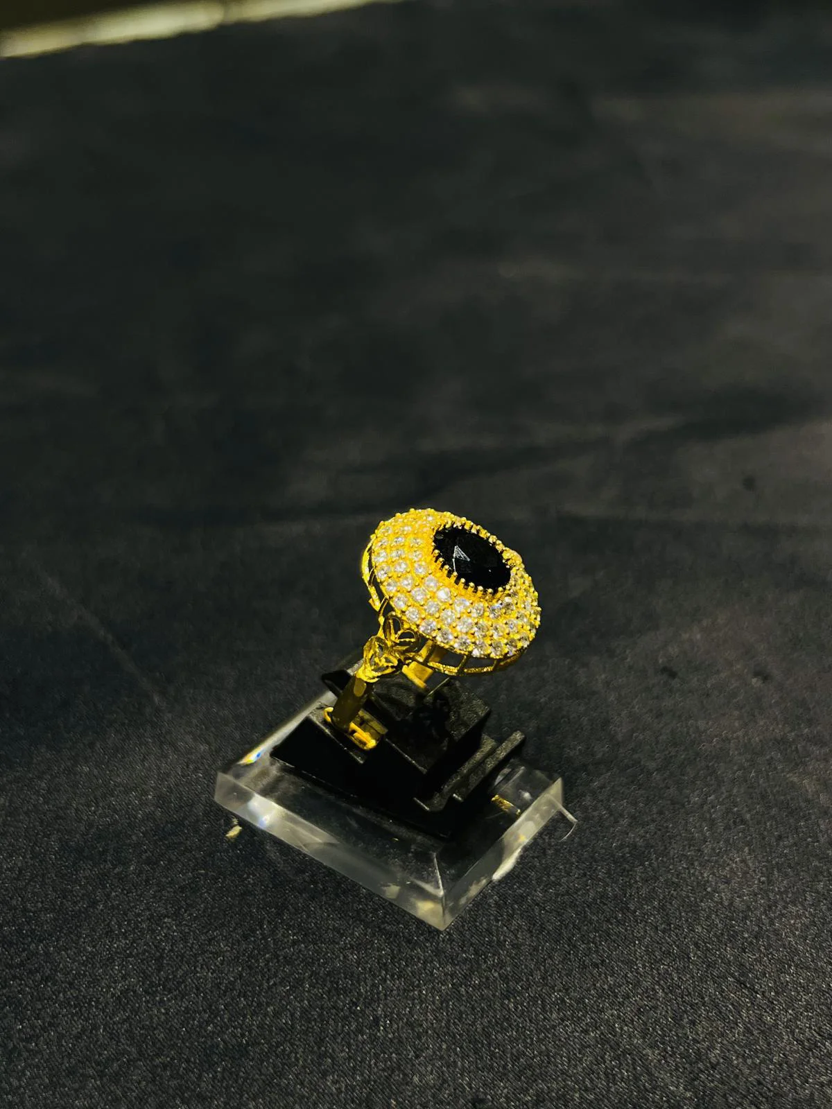 24K Gold Polish adjustable Ring in Black Stone