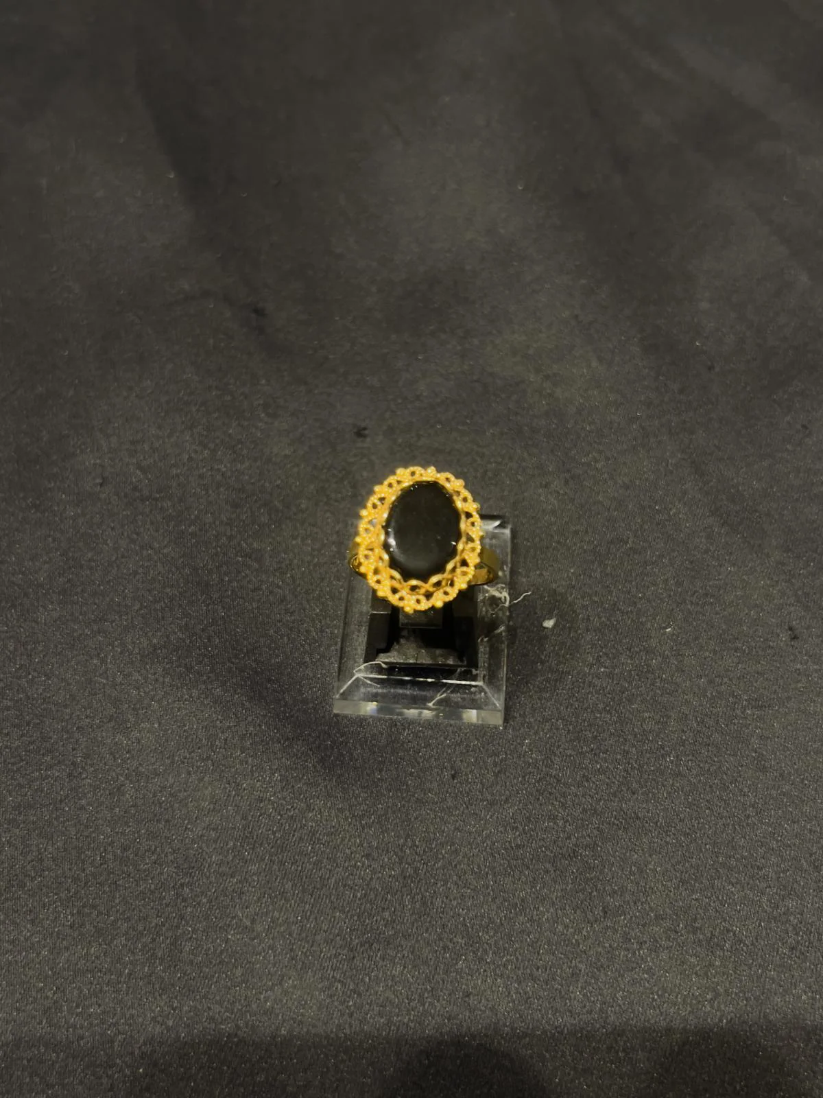Goldplated adjustable Ring with black aqeeq