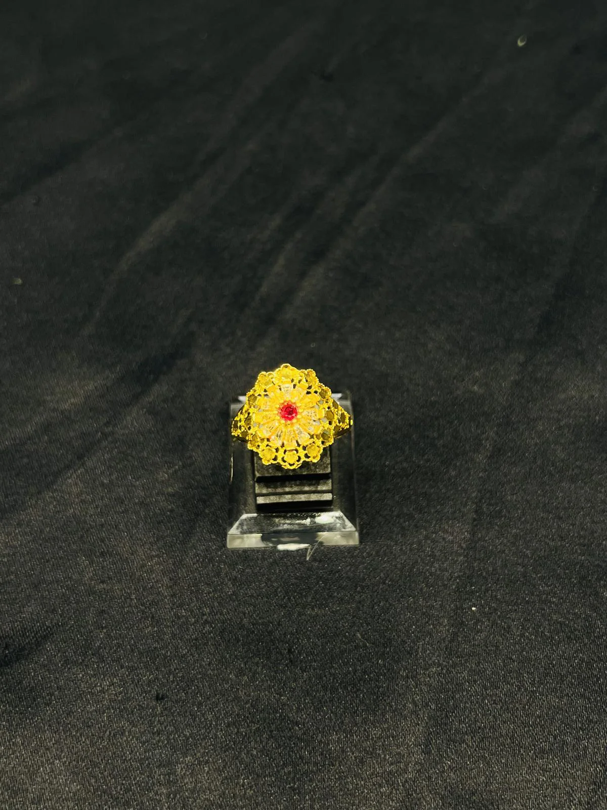 24K Gold Polish adjustable Ring in Maroon Stone