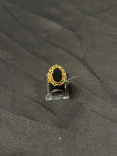 Goldplated adjustable Ring with black aqeeq view 3