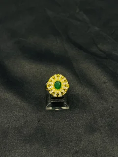 24K Gold Polish adjustable Ring in Green Stone view 1