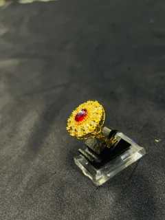 24K Gold Polish adjustable Ring in Maroon Stone view 3