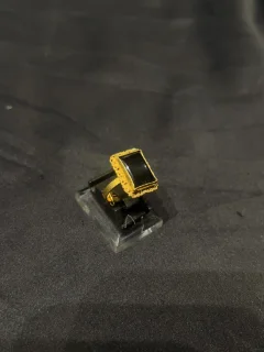 Goldplated adjustable Ring with black aqeeq view 1