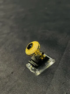 24K Gold Polish adjustable Ring in Black Stone view 3