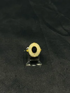 24K Gold Polish adjustable Ring in Black Stone view 1