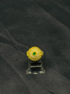 24K Gold Polish adjustable Ring in Green Stone view 1