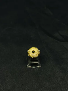 24K Gold Polish adjustable Ring in Black Stone view 1