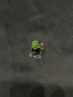 Goldplated adjustable Ring with green stone view 1