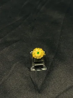 24K Gold Polish adjustable Ring in Green Stone view 1