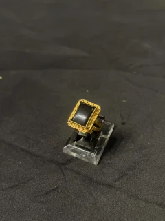 Goldplated adjustable Ring with black aqeeq view 2
