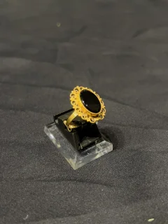 Goldplated adjustable Ring with black aqeeq view 2