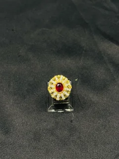24K Gold Polish adjustable Ring in Maroon Stone view 1