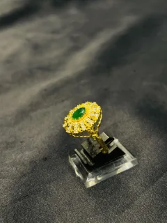 24K Gold Polish adjustable Ring in Green Stone view 3