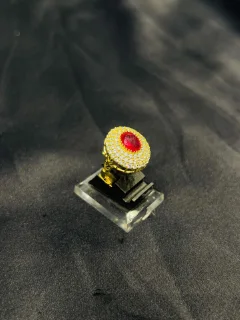 24K Gold Polish  adjustable Ring in Maroon Stone view 3