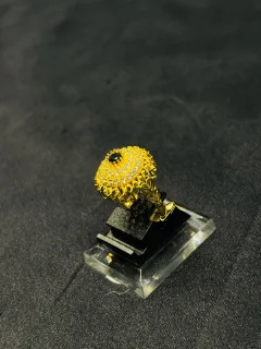 24K Gold Polish adjustable Ring in Black Stone view 2